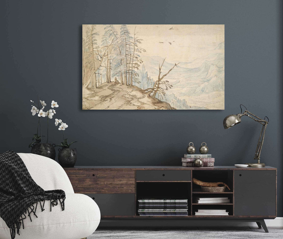 View In A Valley From The Edge Of A Mountain Road Th Century by Jan Brueghel The Elder