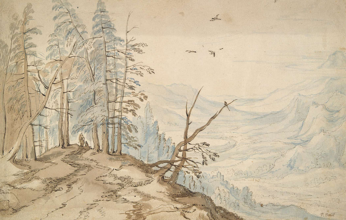 View In A Valley From The Edge Of A Mountain Road Th Century by Jan Brueghel The Elder