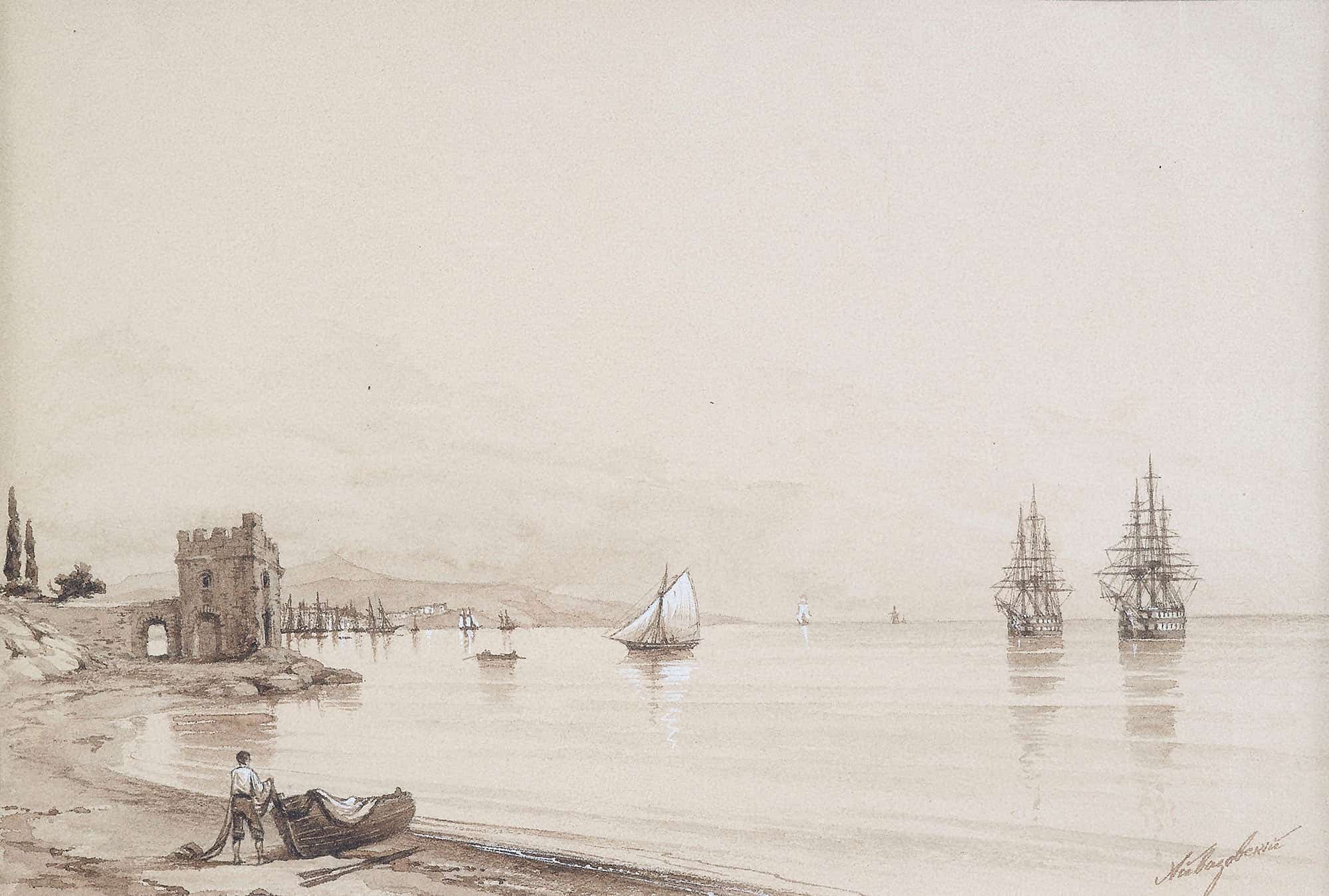 View Of A Bay With Numerous Sailing Ships by Ivan Konstantinovich Aivazovsky