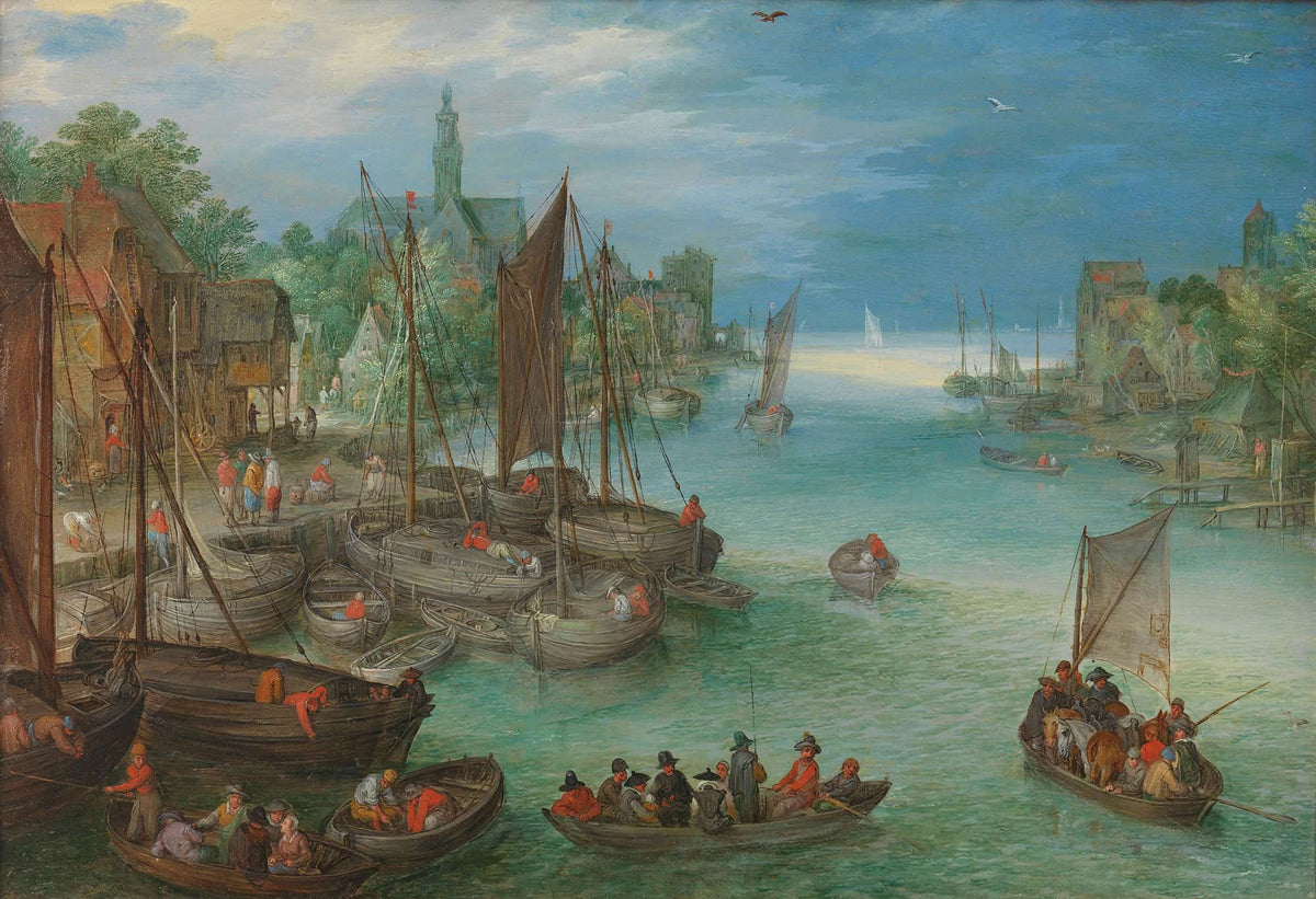 View Of A City Along A River by Jan Brueghel The Elder