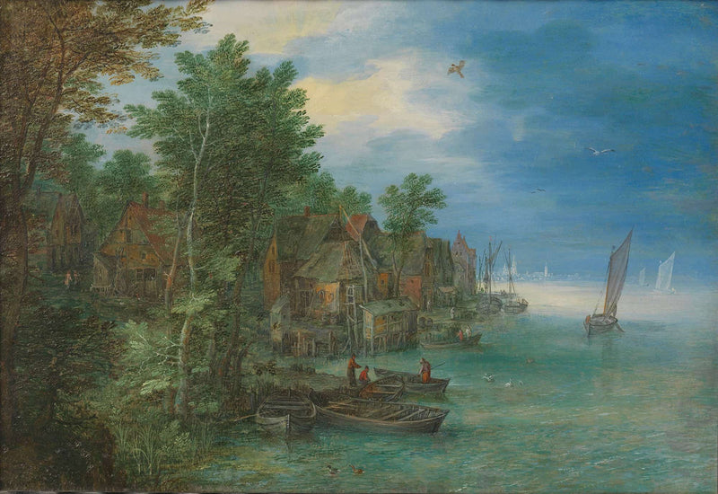 View Of A Village Along A River by Jan Brueghel The Elder