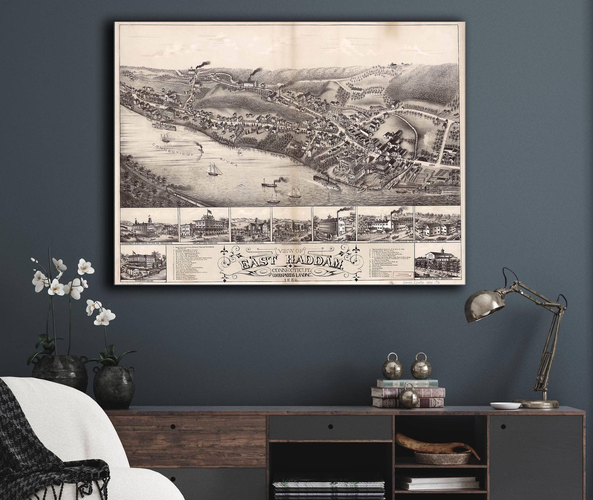 View Of East Haddam Connecticut And Goodspeeds Landing 1880 State of Connecticut