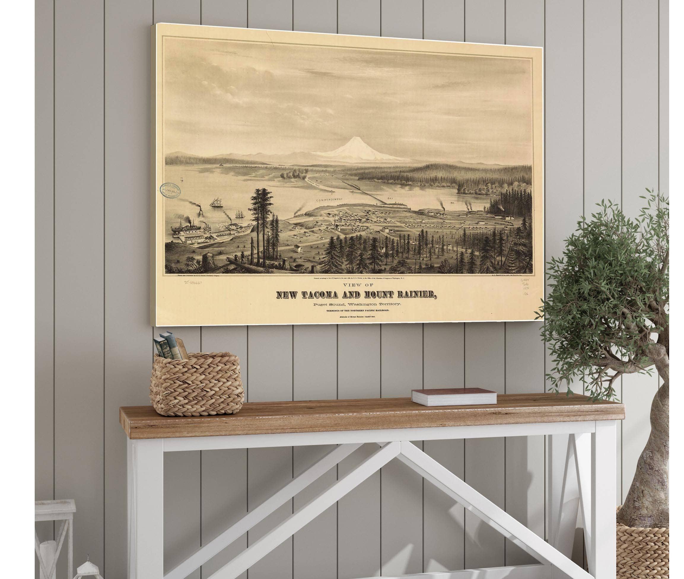 View Of New Tacoma And Mount Rainier Puget Sound Washington Territory  State Of Washington