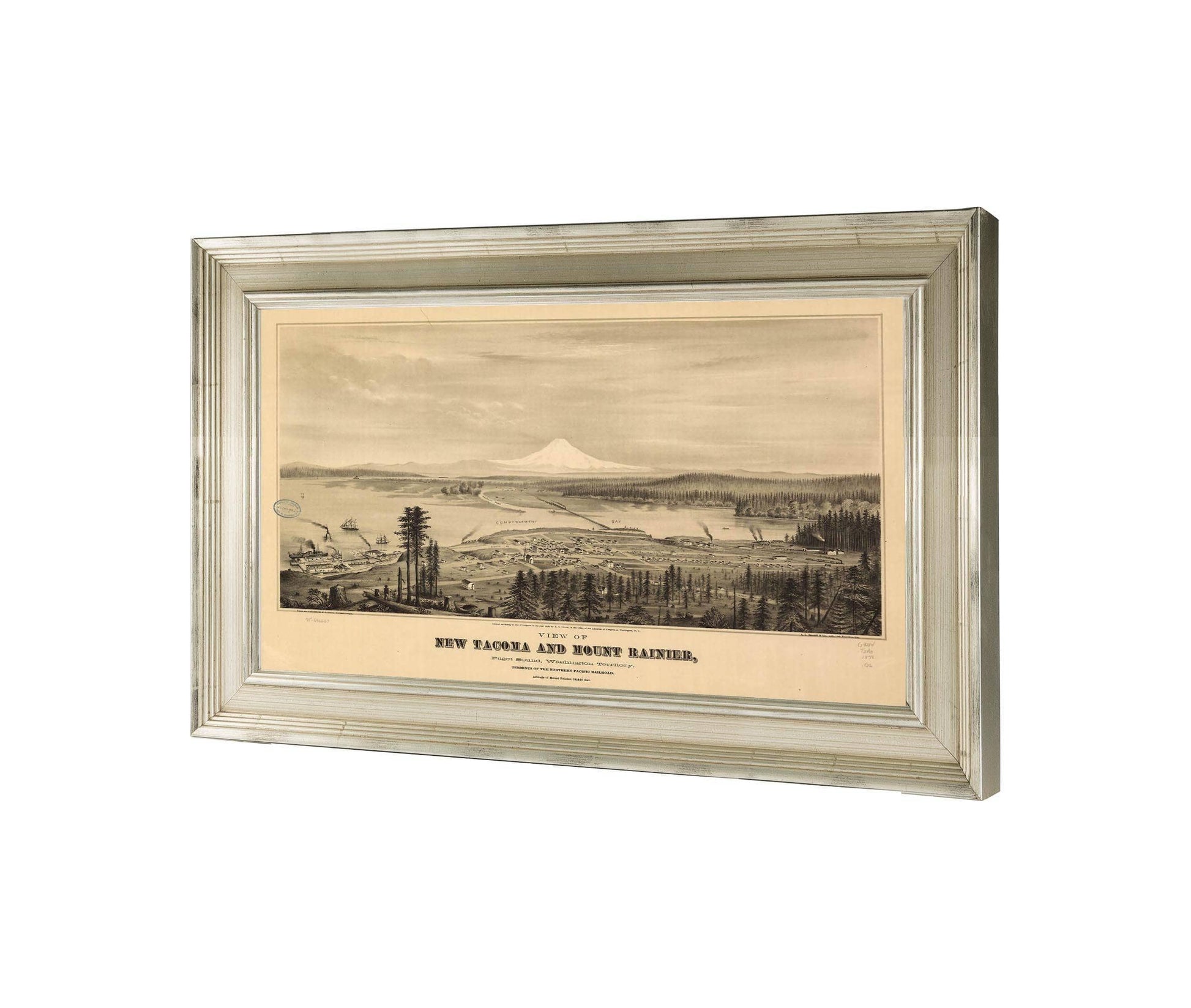 View Of New Tacoma And Mount Rainier Puget Sound Washington Territory  State Of Washington