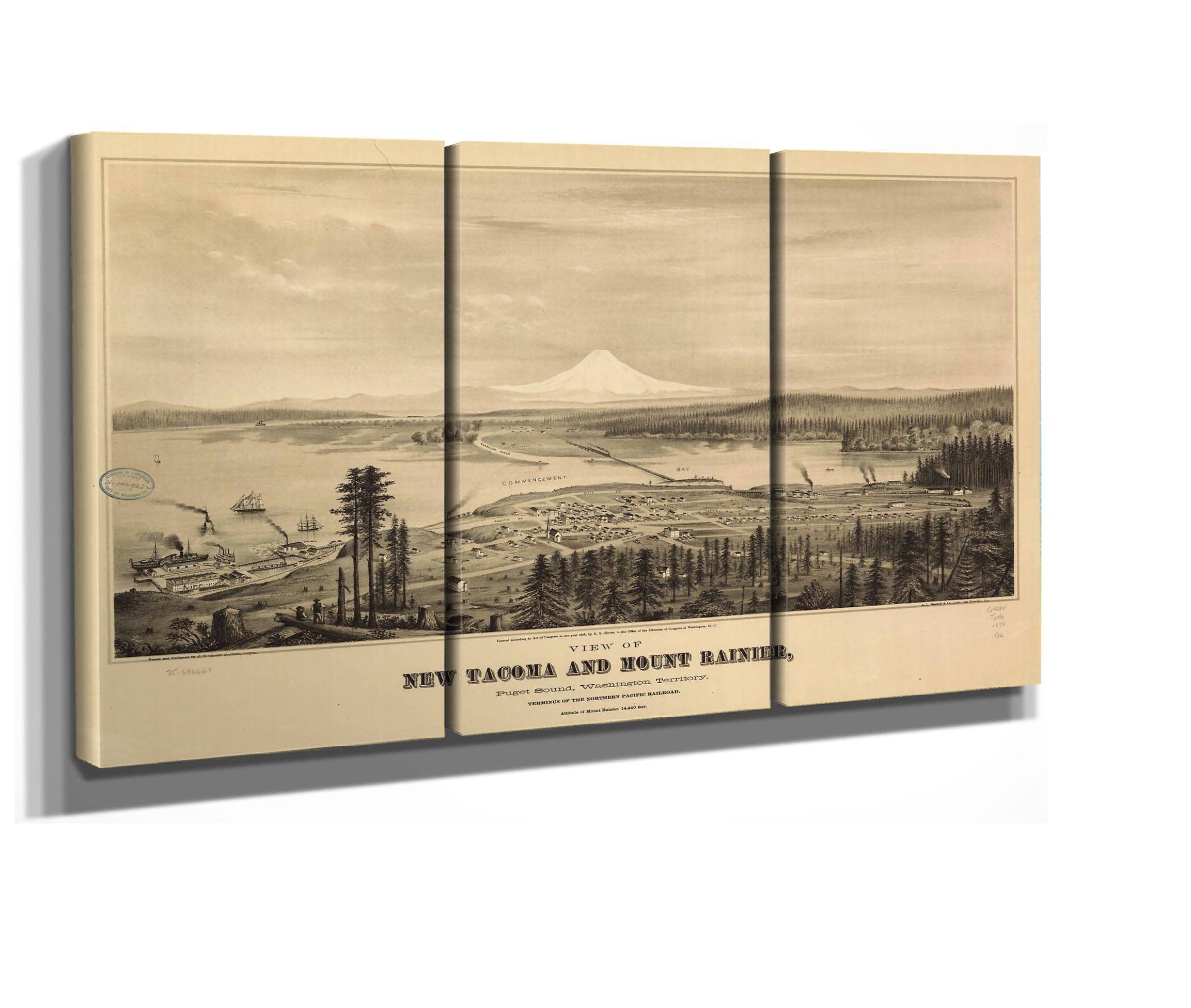 View Of New Tacoma And Mount Rainier Puget Sound Washington Territory  State Of Washington
