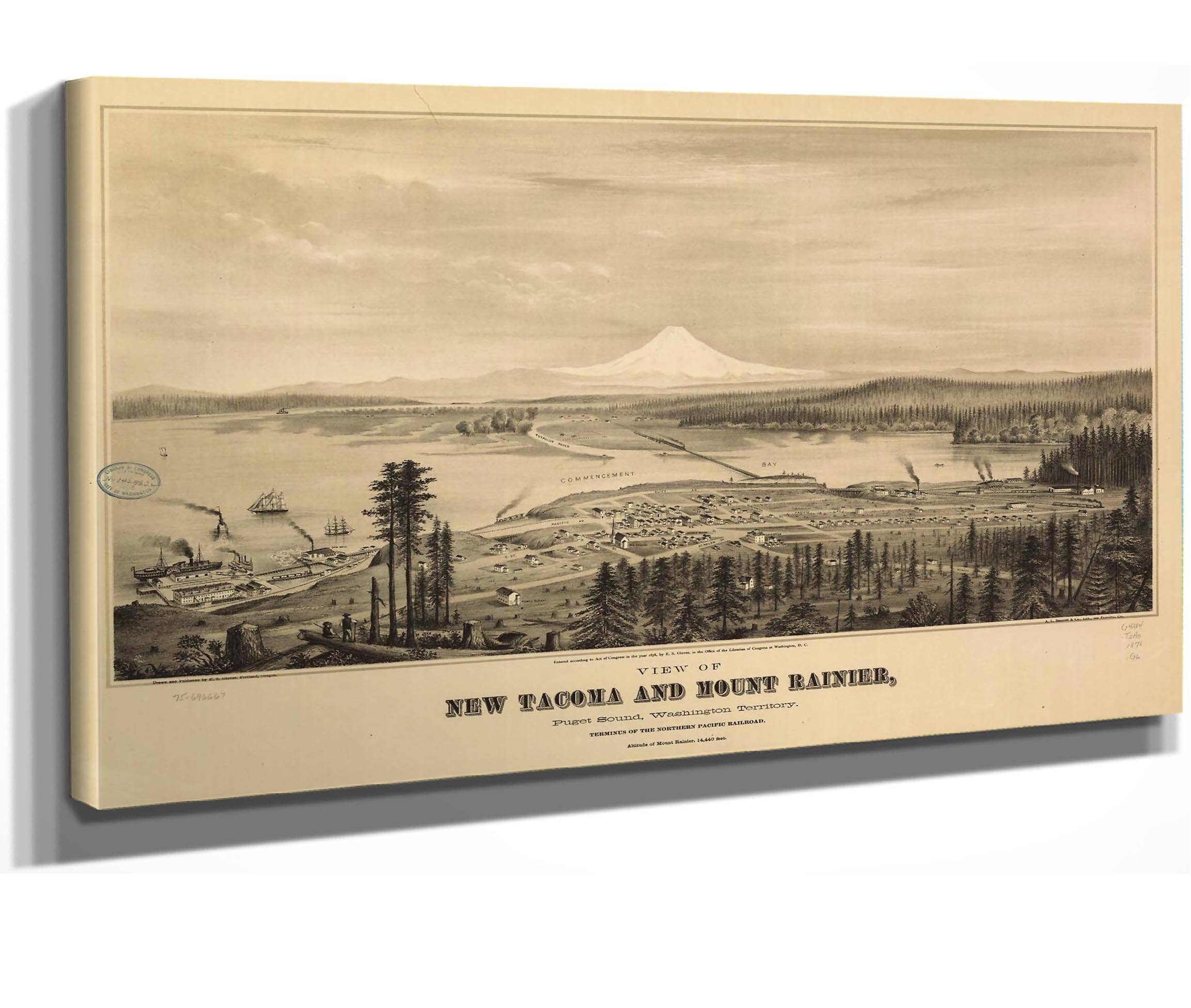 View Of New Tacoma And Mount Rainier Puget Sound Washington Territory  State Of Washington