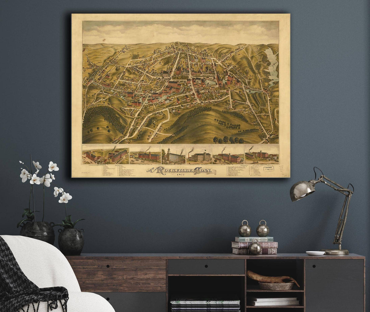 View Of Rockville Conn 1877 State of Connecticut