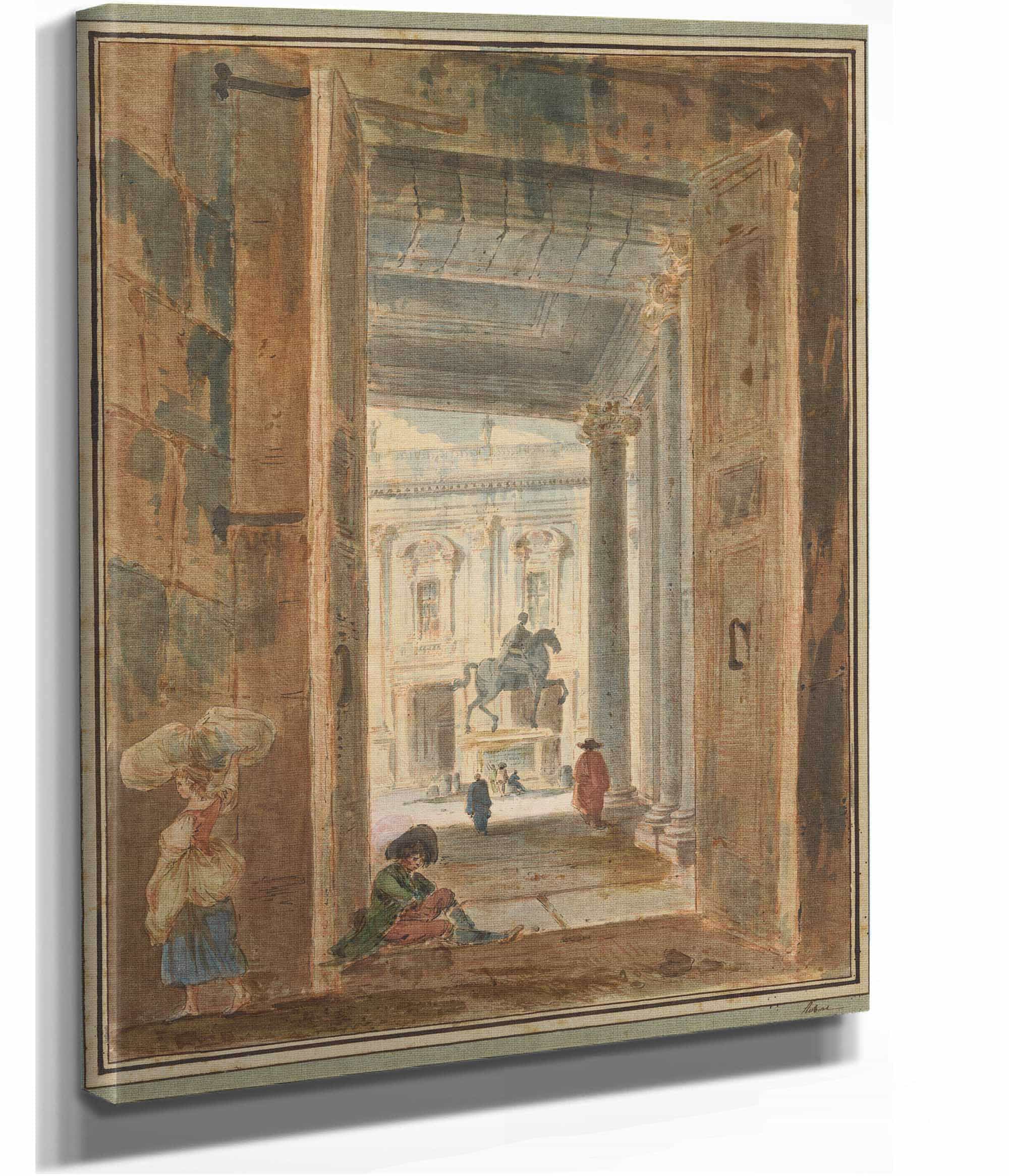 View Of The Campidoglio With The Statue Of Marcus Aurelius by Hubert Robert