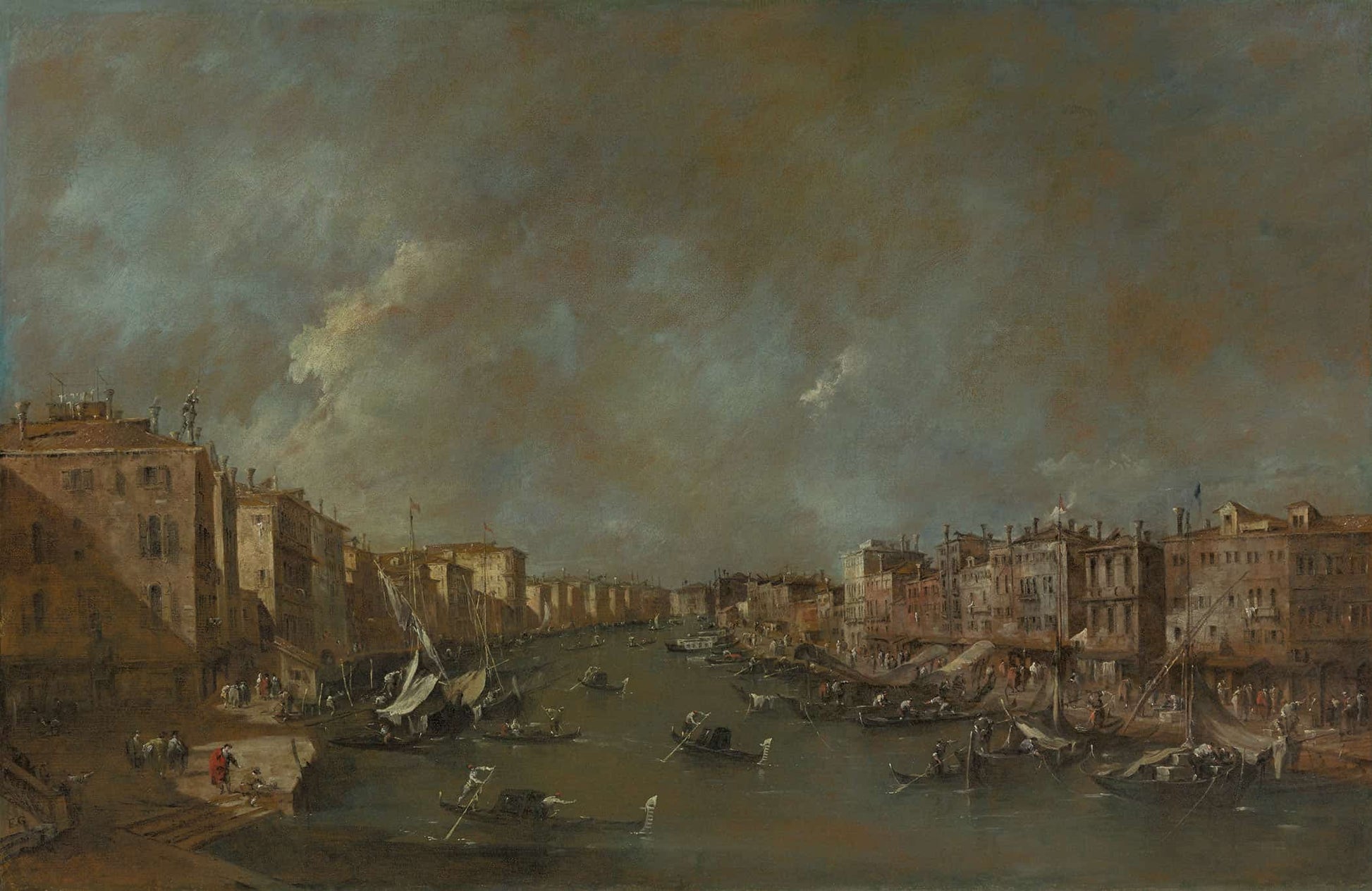 View Of The Grand Canal From The Ponte Di Rialto After by Francesco Guardi