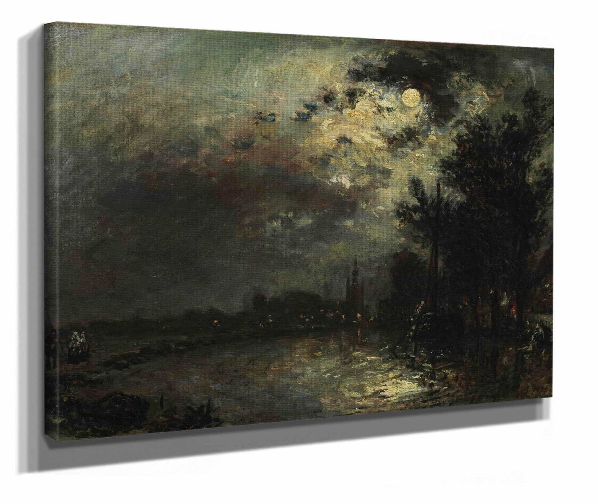 View On Overschie In Moonlight by Johan Barthold Jongkind
