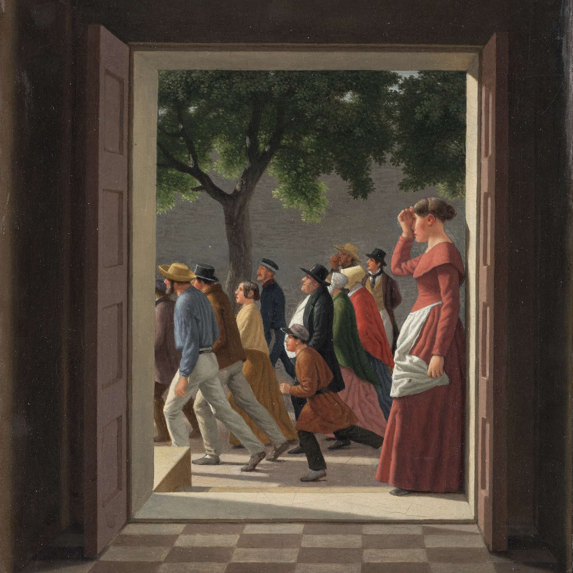 View Through A Door To Running Figures by Christoffer Wilhelm Eckersberg