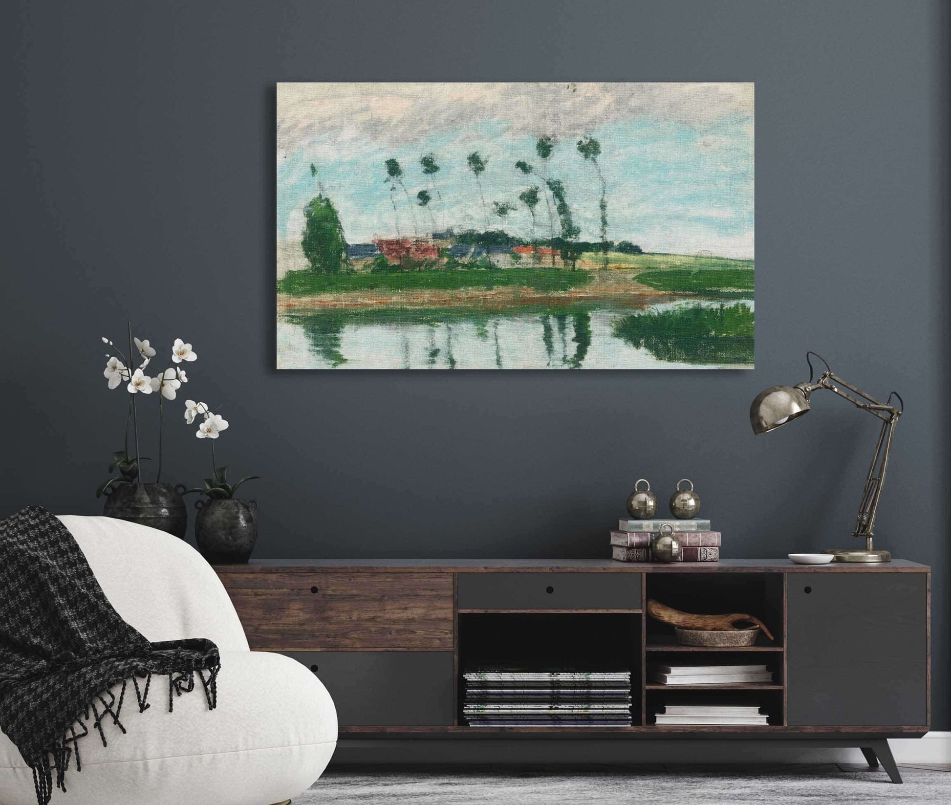 Village Au Bord Dun Etang by Camille Pissarro