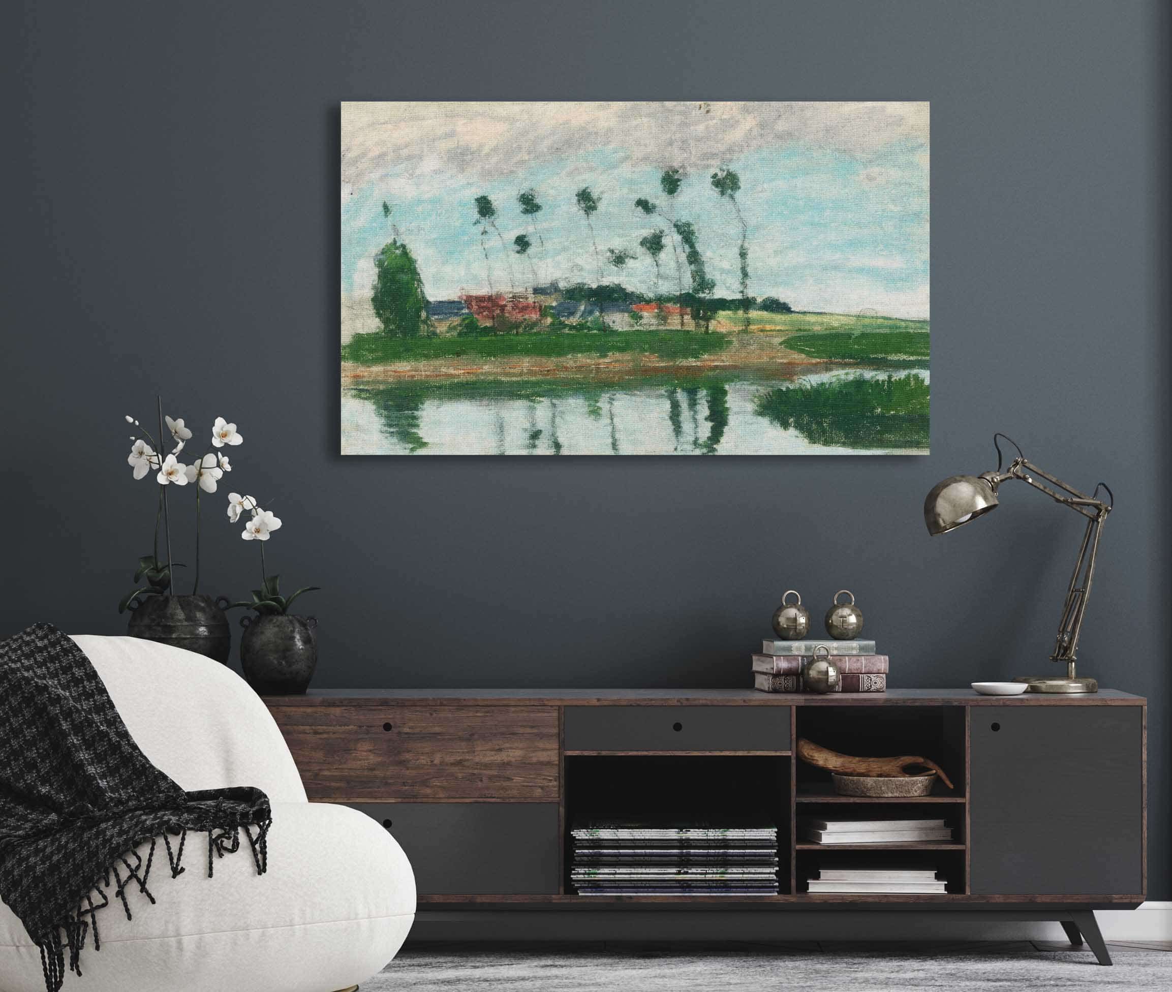 Village Au Bord Dun Etang by Camille Pissarro