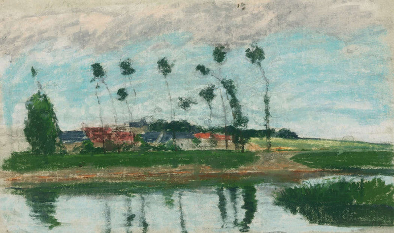 Village Au Bord Dun Etang by Camille Pissarro