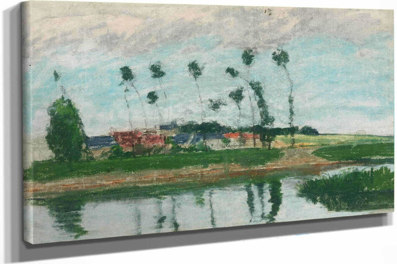 Village Au Bord Dun Etang by Camille Pissarro