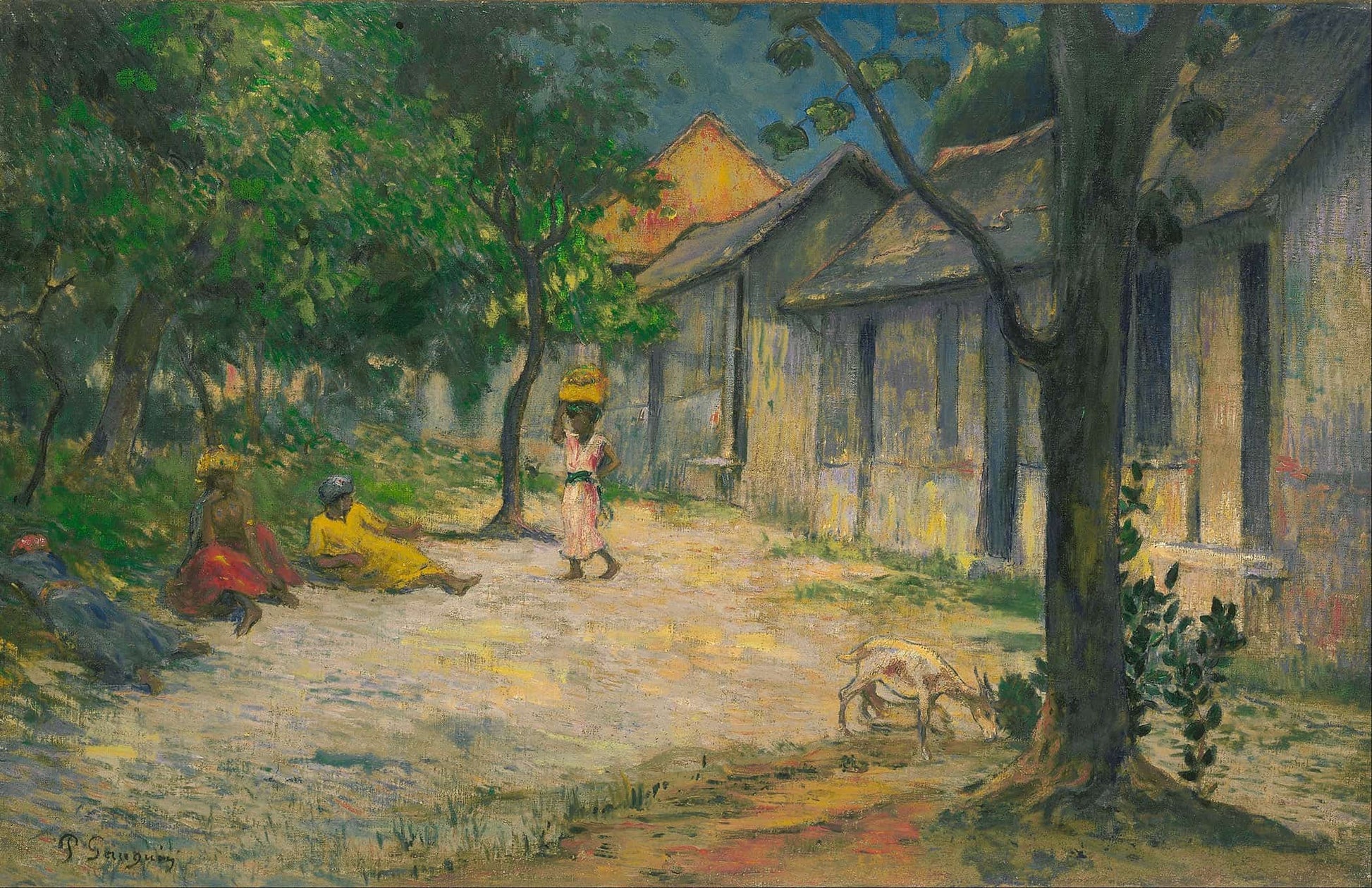 Village In Martinique Femmes Et Chevre Dans Le Village by Paul Gauguin
