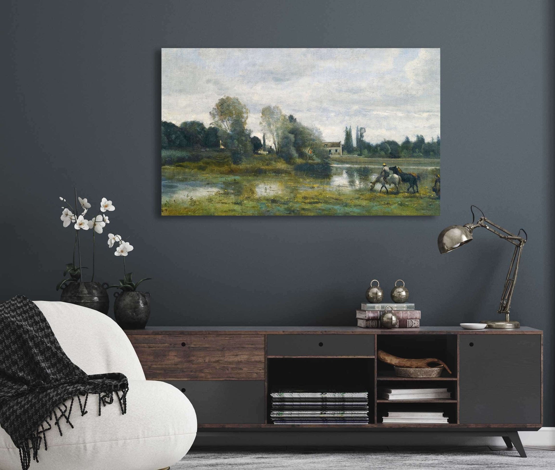 Ville Davray Labreuvoir Des Chevaux by Jean Baptiste Camille Corot