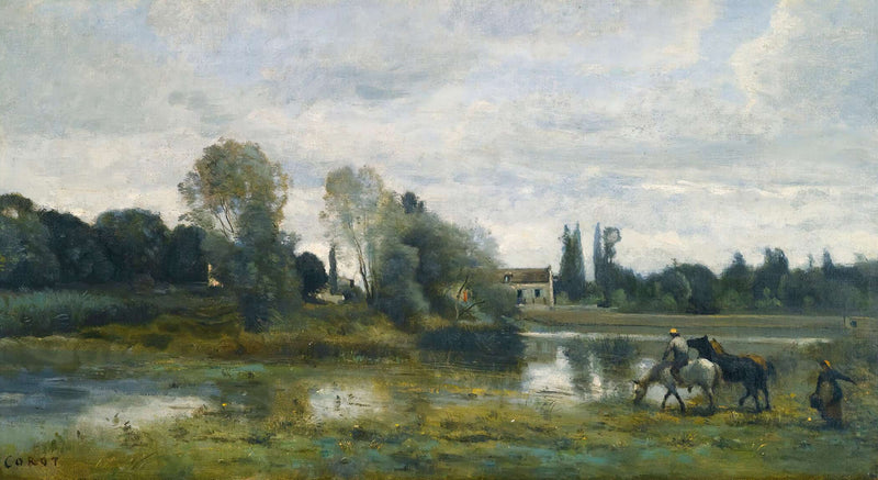 Ville Davray Labreuvoir Des Chevaux by Jean Baptiste Camille Corot