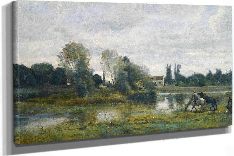 Ville Davray Labreuvoir Des Chevaux by Jean Baptiste Camille Corot