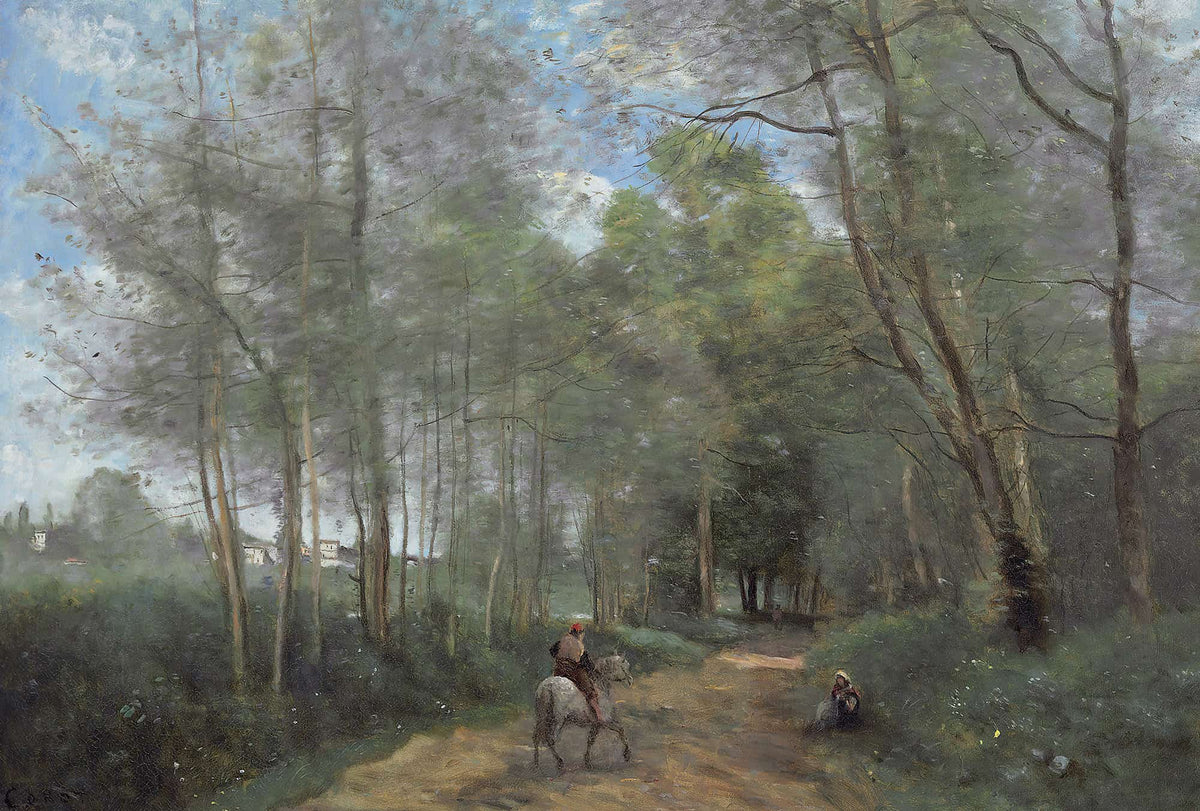 Ville Davray Le Cavalier A La Entree Du Bois by Jean Baptiste Camille Corot