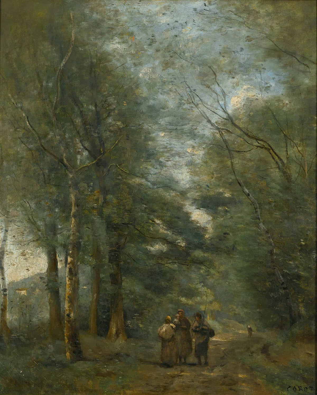 Ville Davray Paysans Causant Sur Le Chemin Longeant Letang by Jean Baptiste Camille Corot