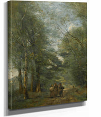 Ville Davray Paysans Causant Sur Le Chemin Longeant Letang by Jean Baptiste Camille Corot