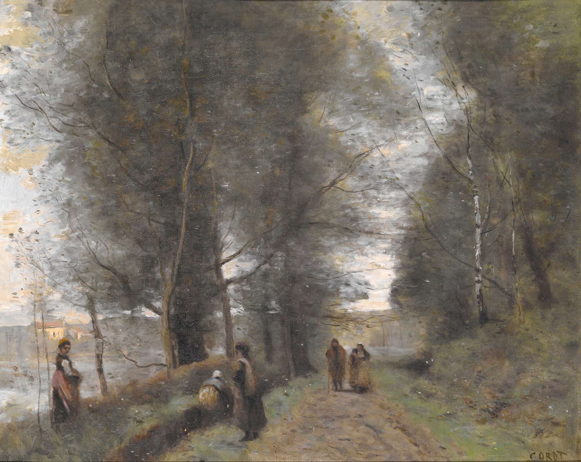 Ville Davray Woodland Path Bordering The Pond by Jean Baptiste Camille Corot