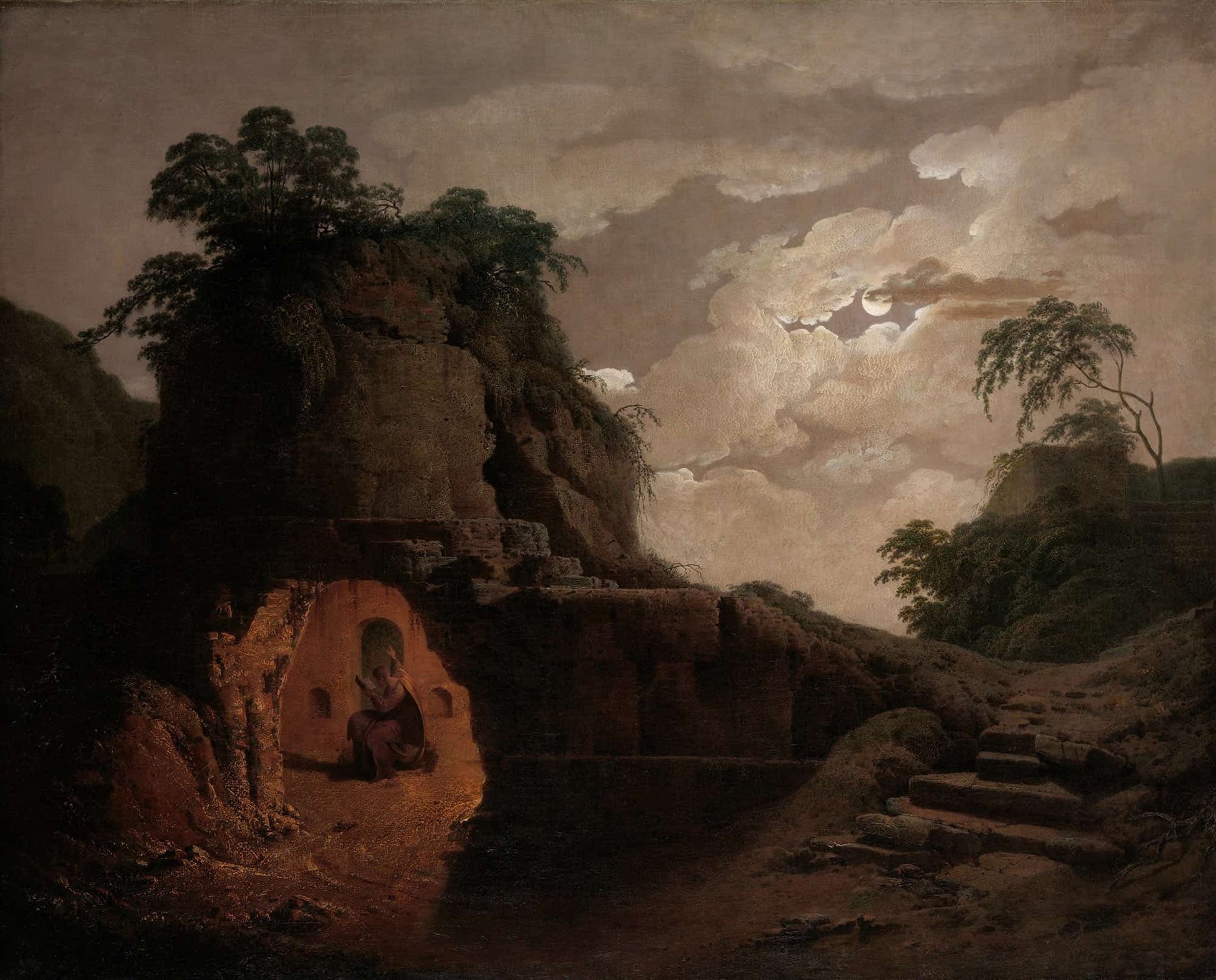 Virgils Tomb By Moonlight With Silius Italicus Declaiming by Joseph Wright Of Derby