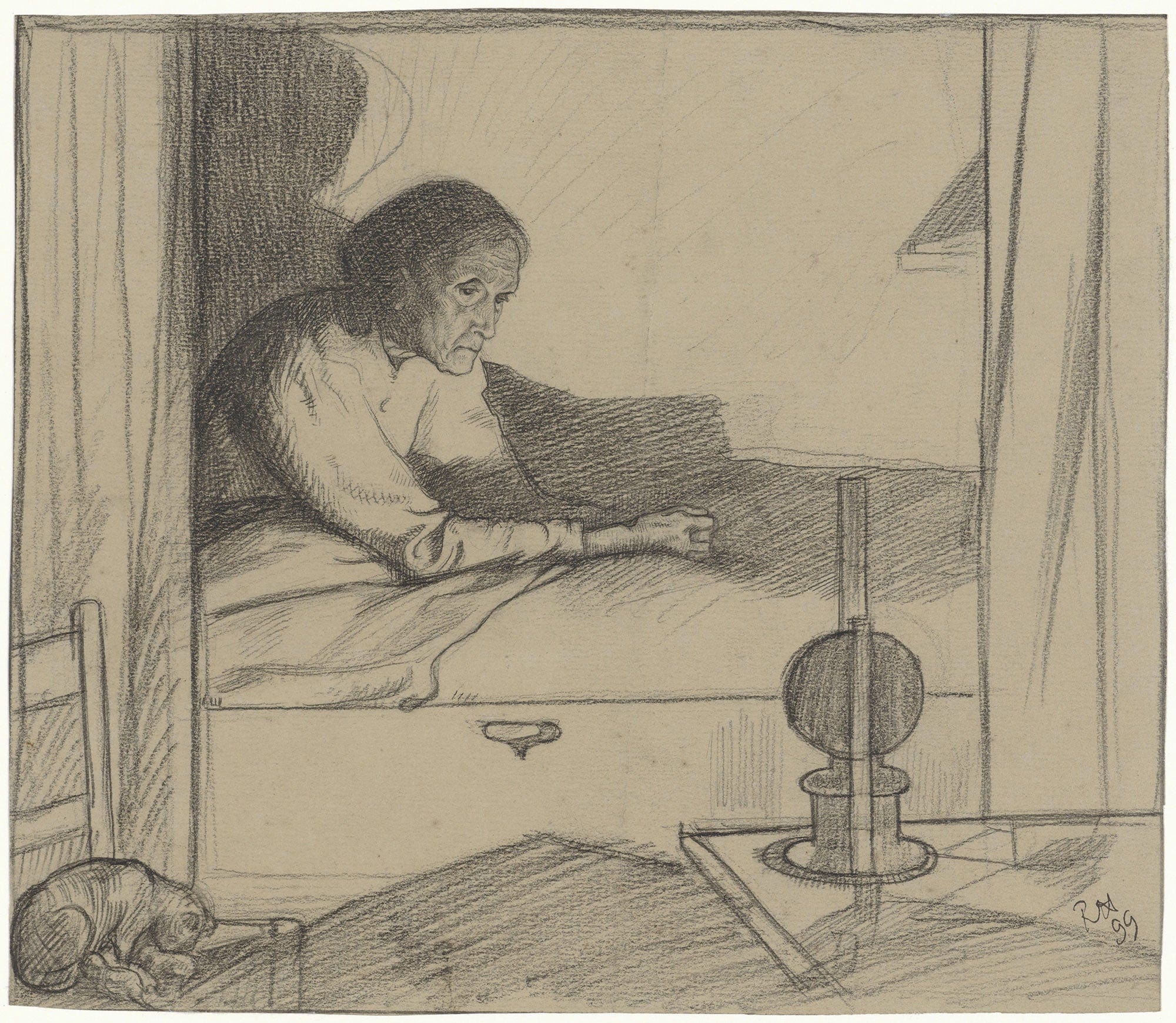 Vrouw Hogerhuis Zittend In Bed Tweede Ontwerp by Richard Nicolaus Roland Holst