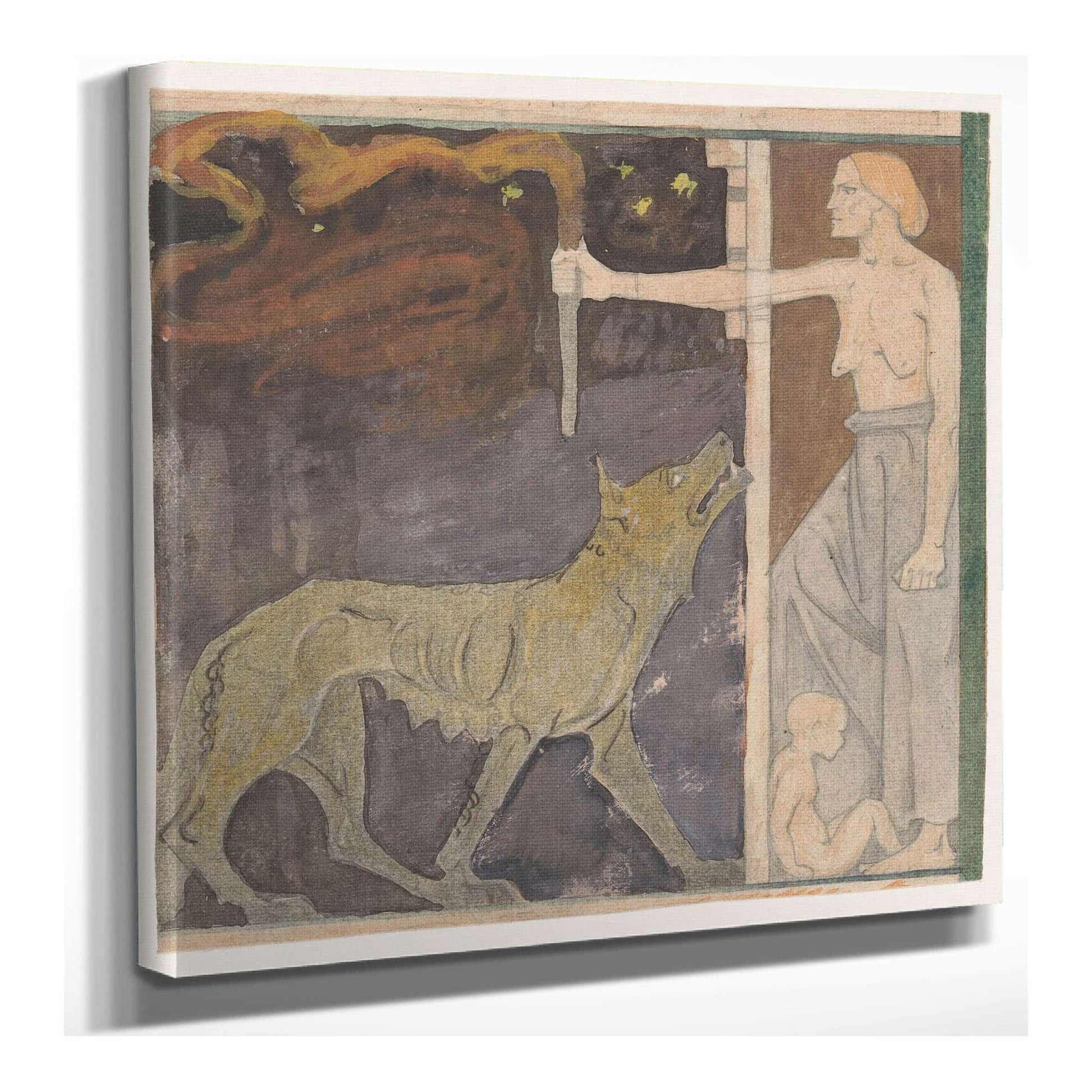 Vrouw Met Een Fakkel Een Kind En Een Wolf by Richard Nicolaus Roland Holst