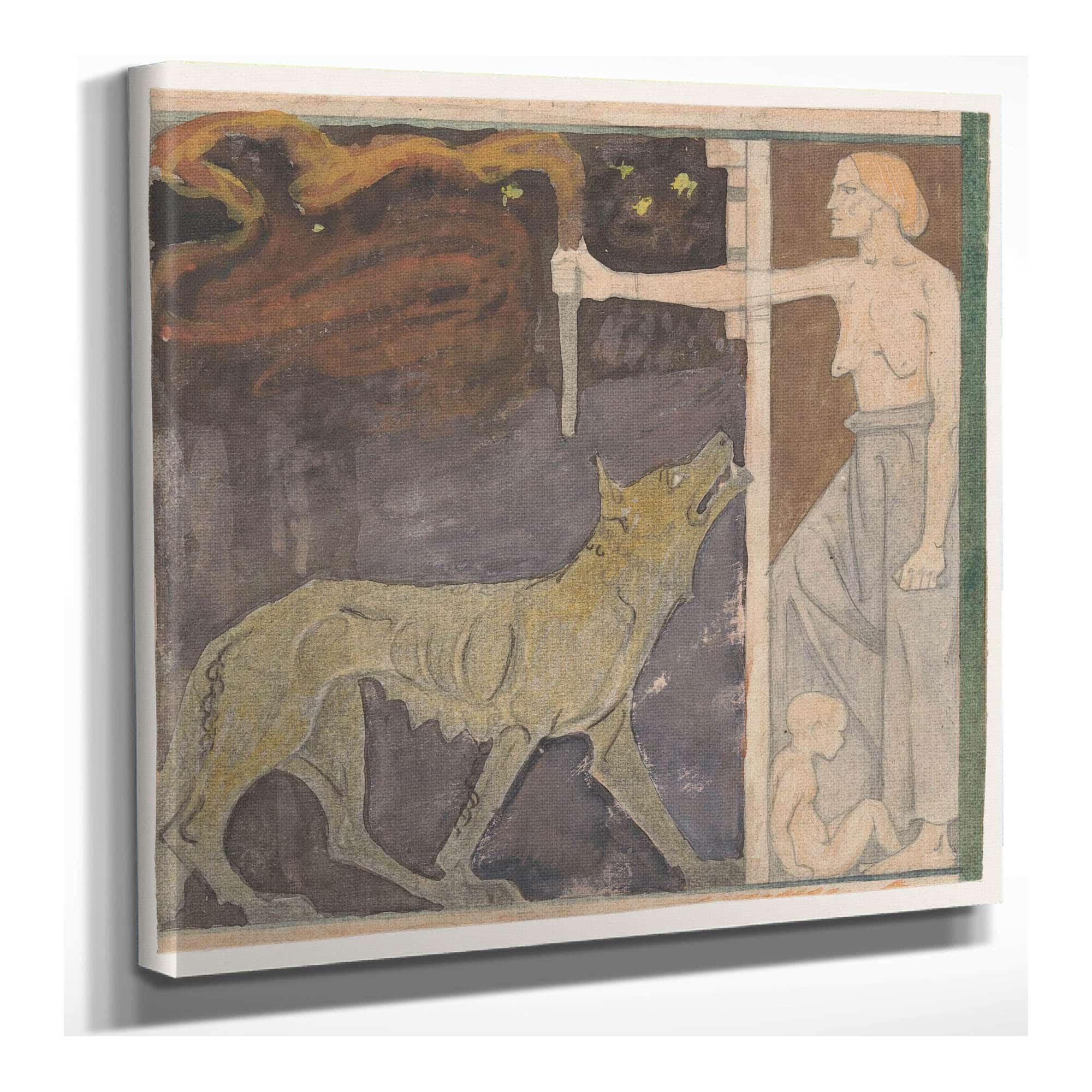 Vrouw Met Een Fakkel Een Kind En Een Wolf by Richard Nicolaus Roland Holst