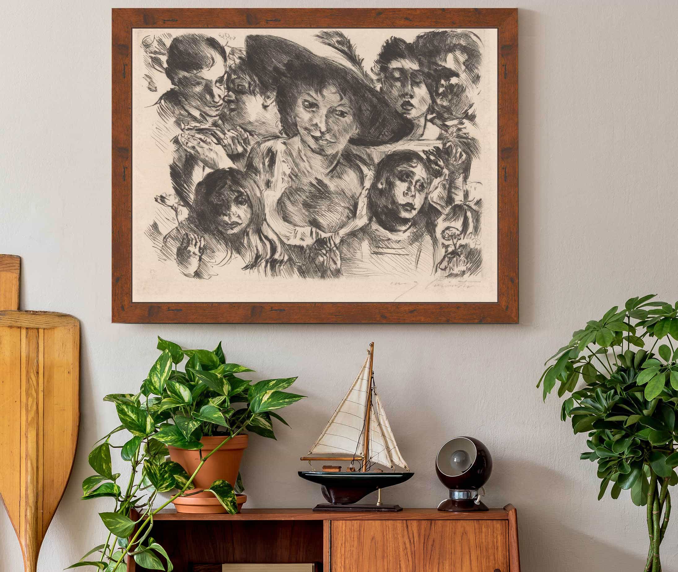 Vrouw Met Hoed Omringd Door Een Groep Gezichten by Lovis Corinth