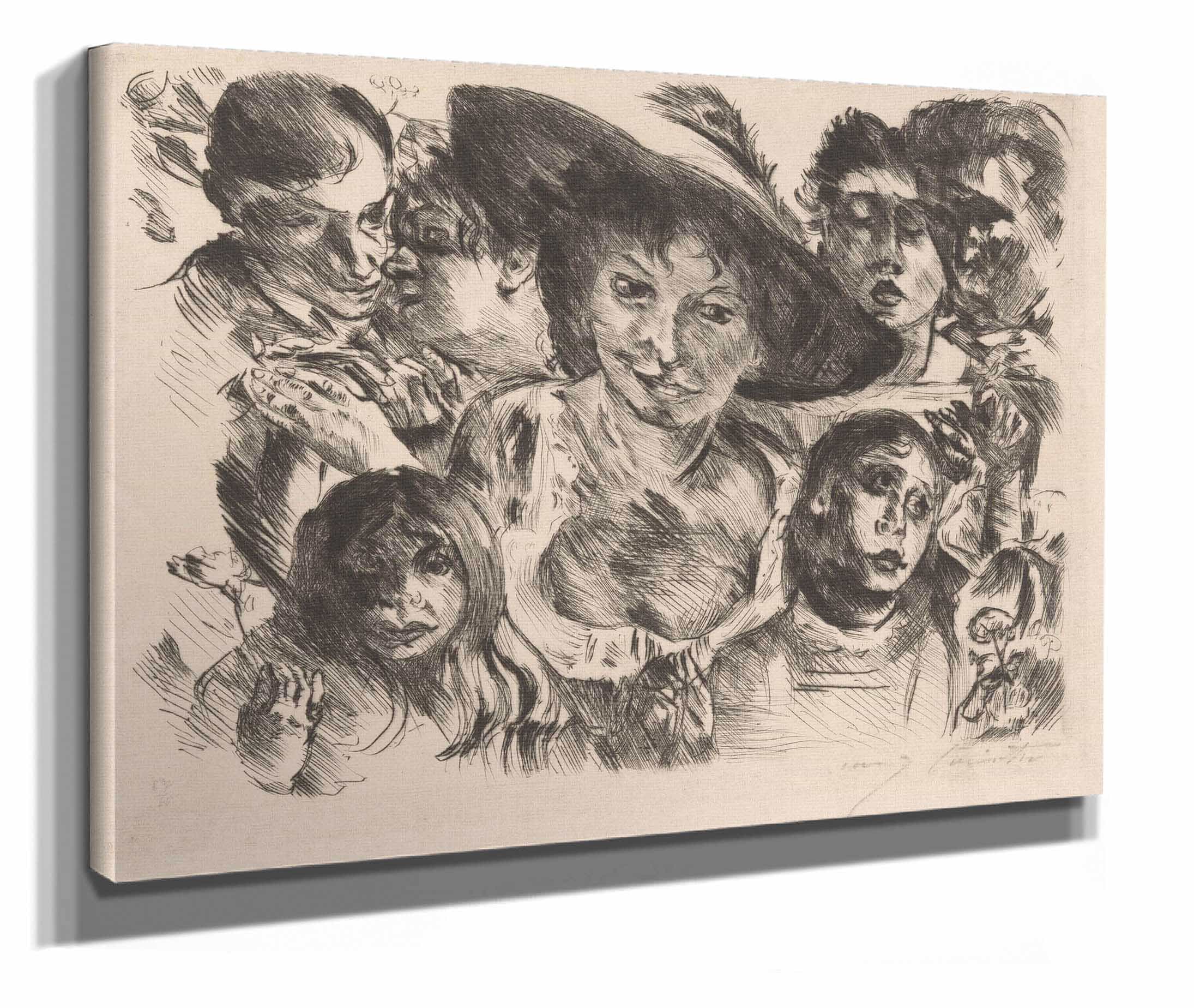 Vrouw Met Hoed Omringd Door Een Groep Gezichten by Lovis Corinth