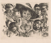 Vrouw Met Hoed Omringd Door Een Groep Gezichten by Lovis Corinth