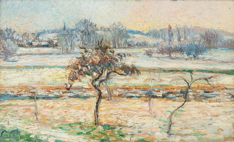 Vue Sur Le Village De Bazincourt Neige by Camille Pissarro