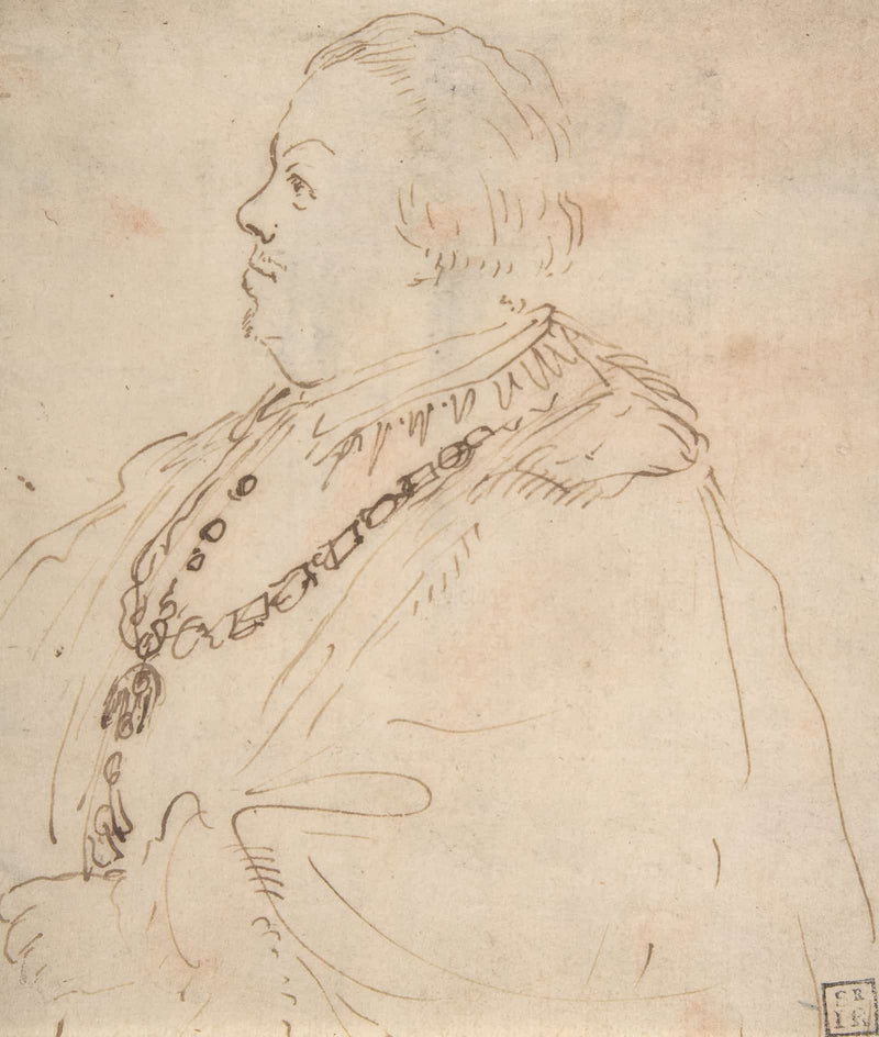 Waist Length Portrait Of A Man Wearing The Order Of The Golden Fleece In Profile Facing Left S by Guercino