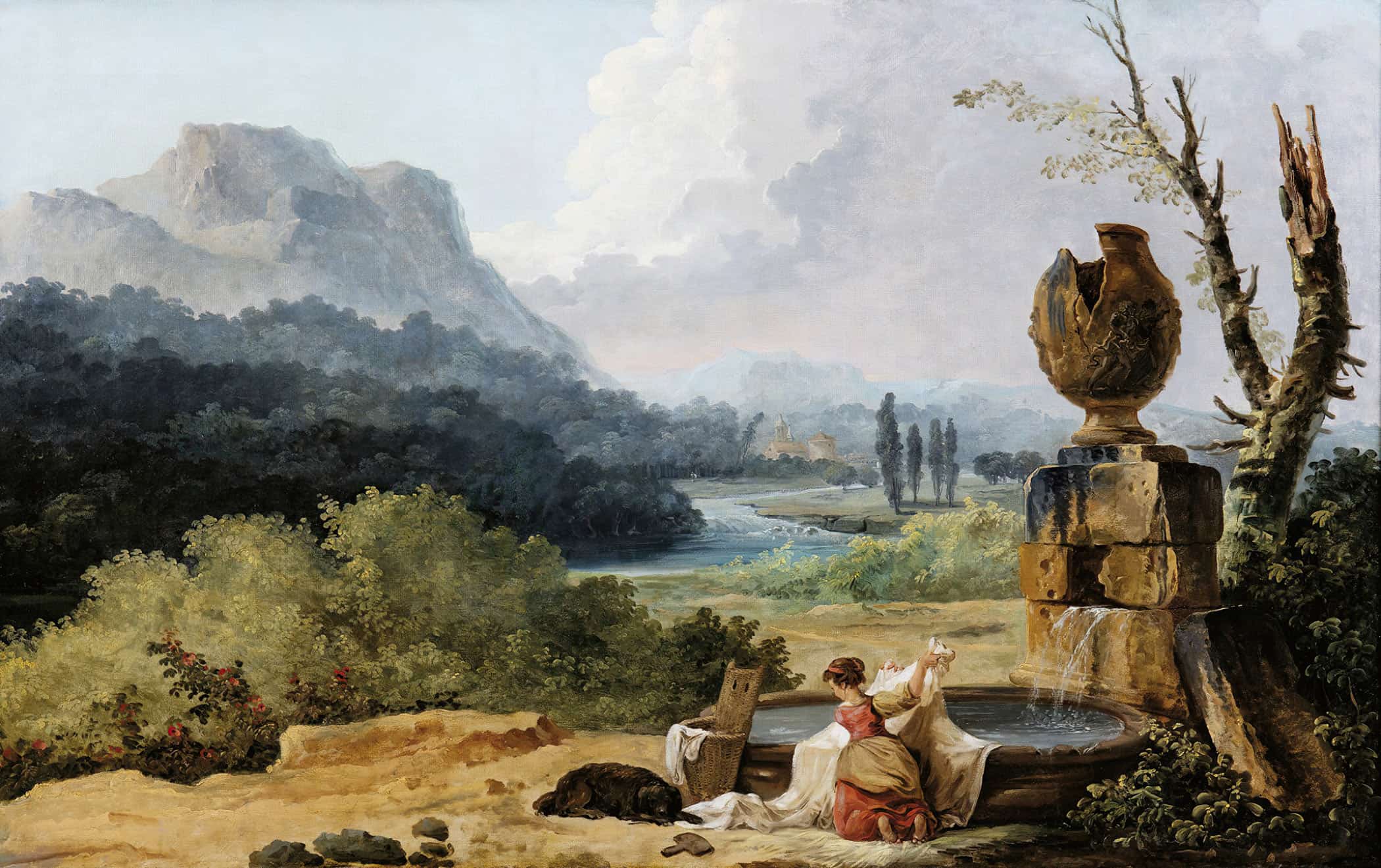 Washerwoman In A Landscape by Hubert Robert