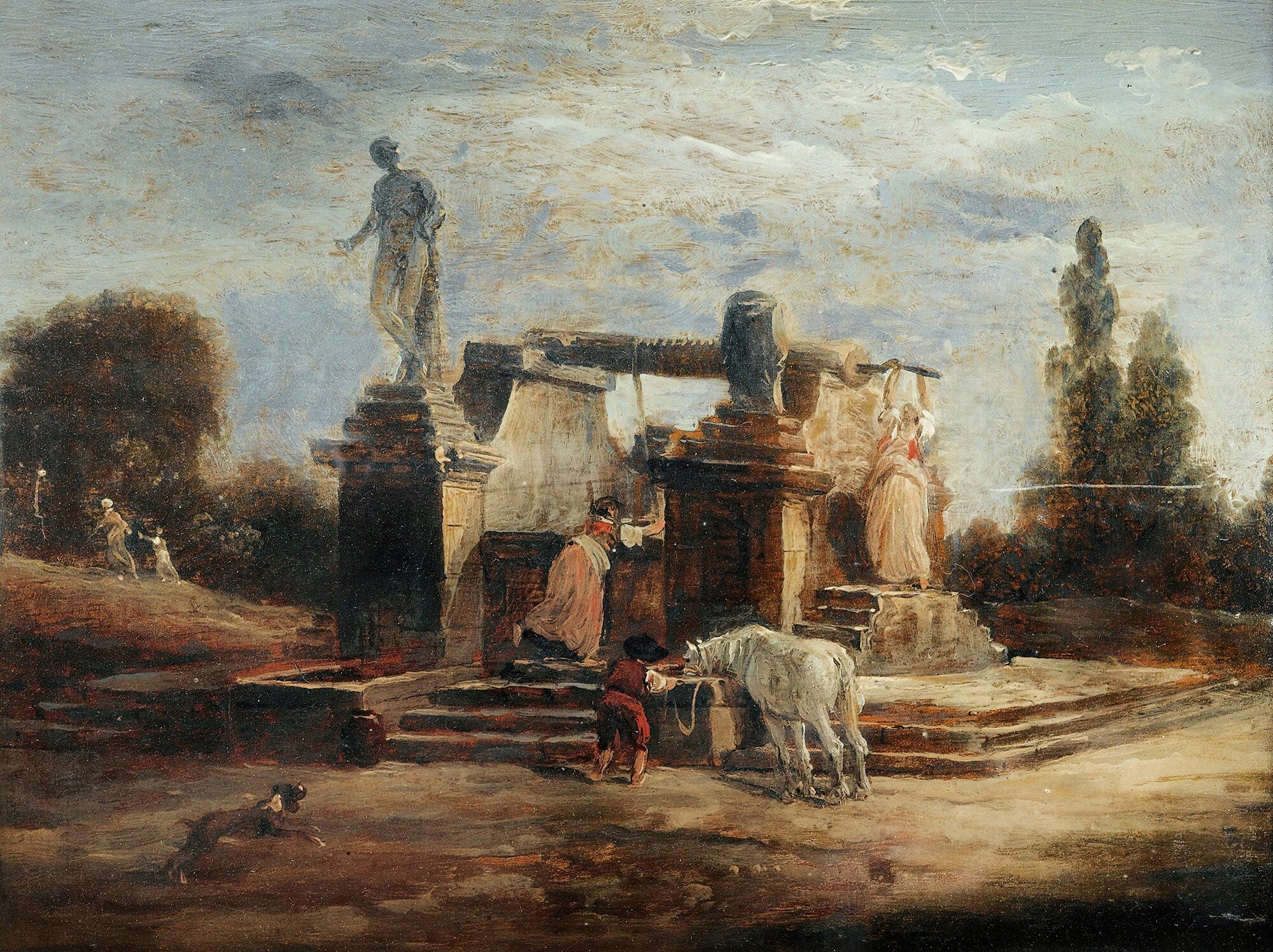 Washerwomen At The Fountain by Hubert Robert
