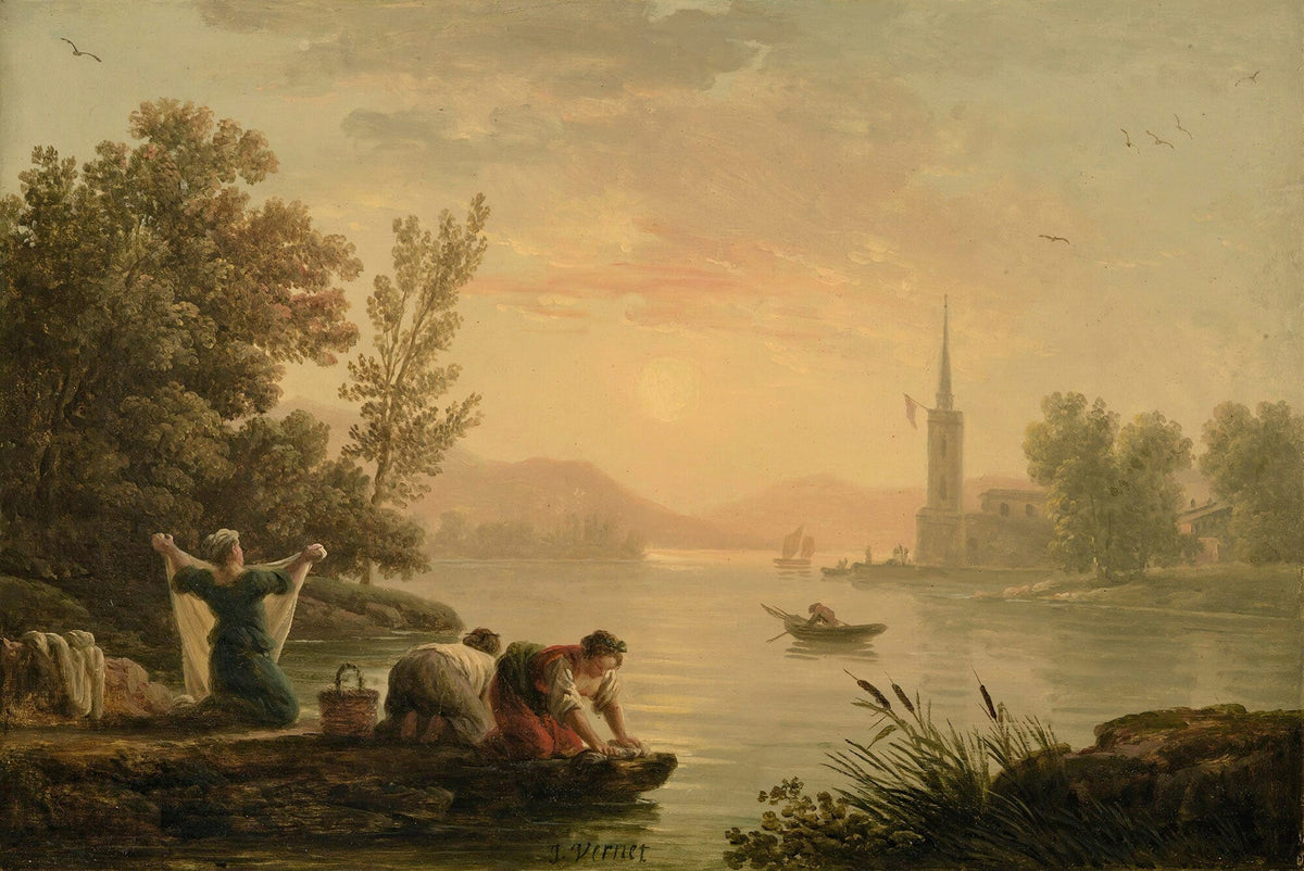 Washerwomen Near By A Lake by Claude Joseph Vernet