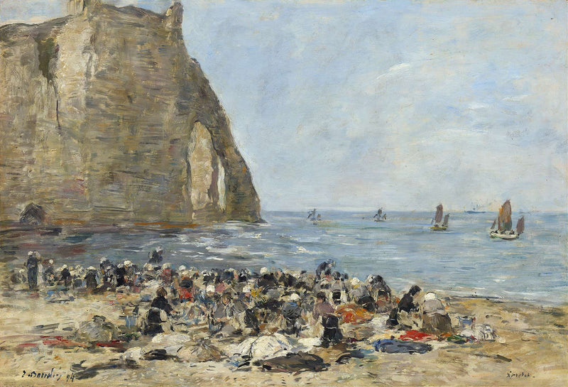 Washerwomen On The Beach Of Etretat by Eugene Boudin
