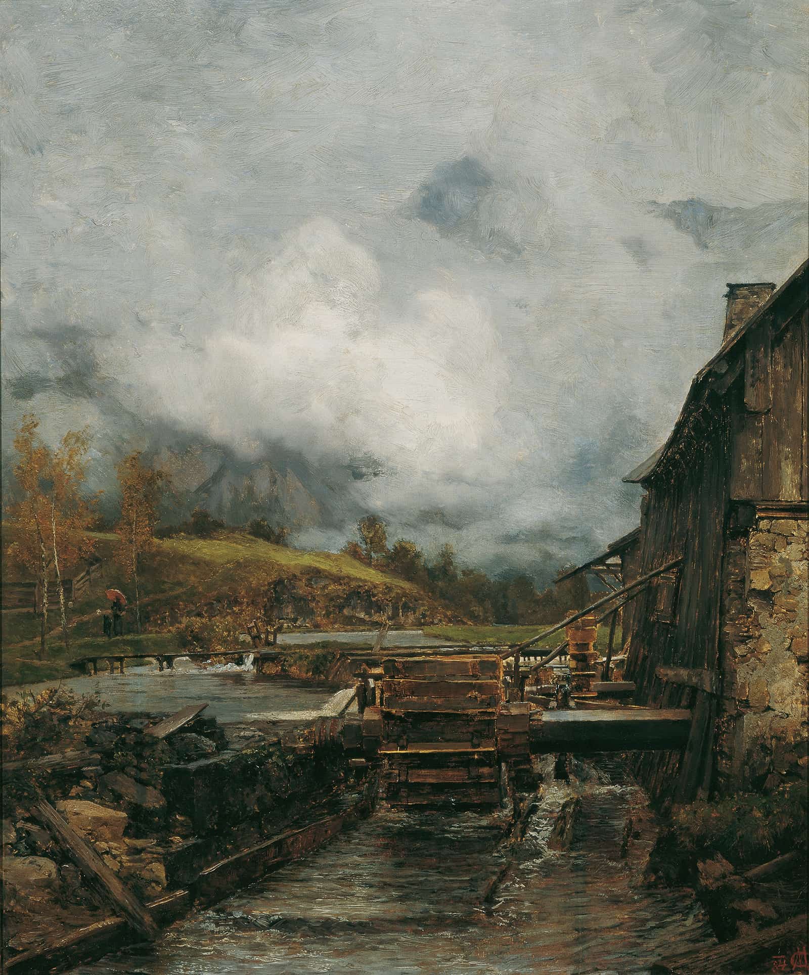 Wassermuhle In Goisern Nach Emil Jakob Schindler by Carl Moll