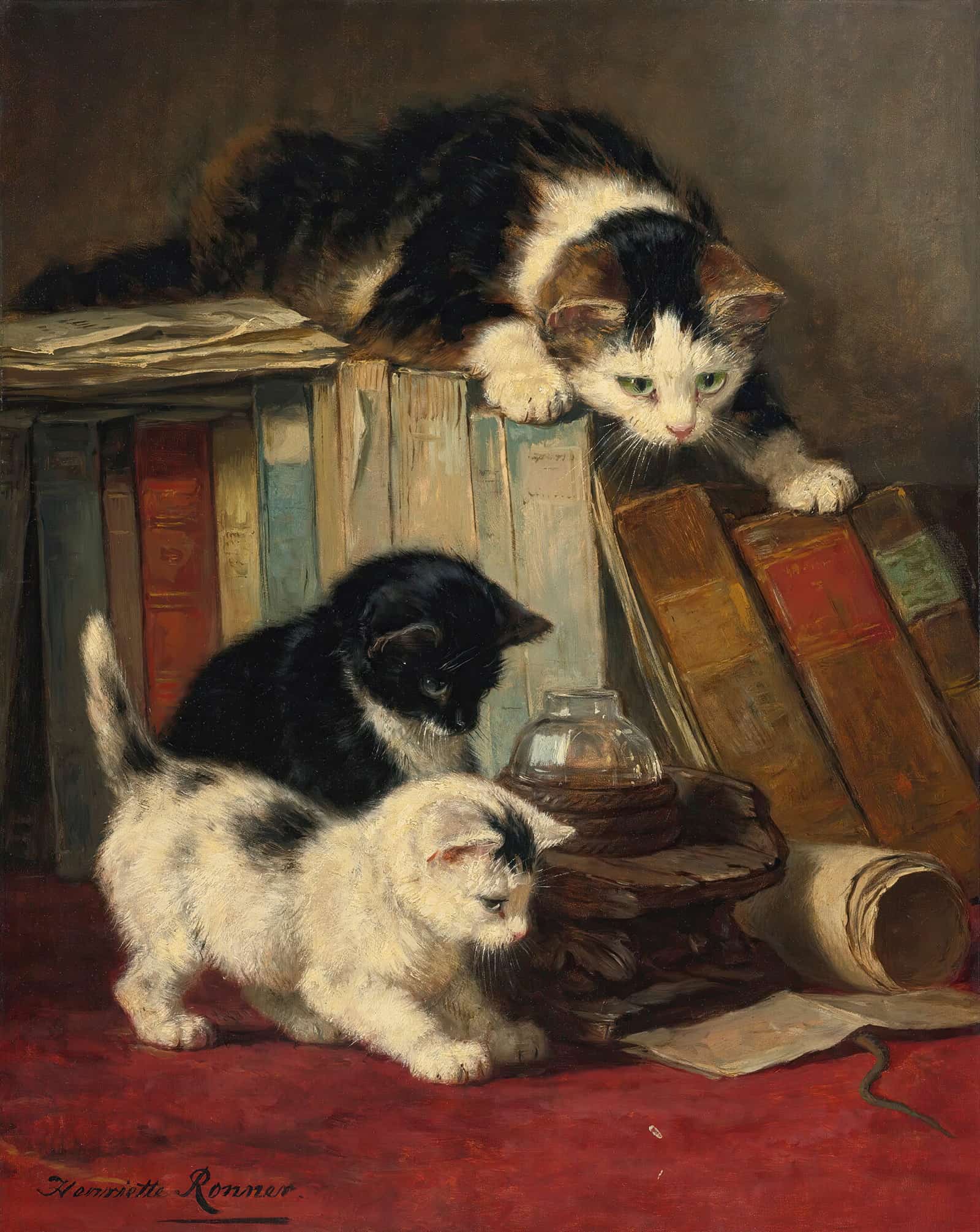 Watching The Prey by Henriette Ronner Knip