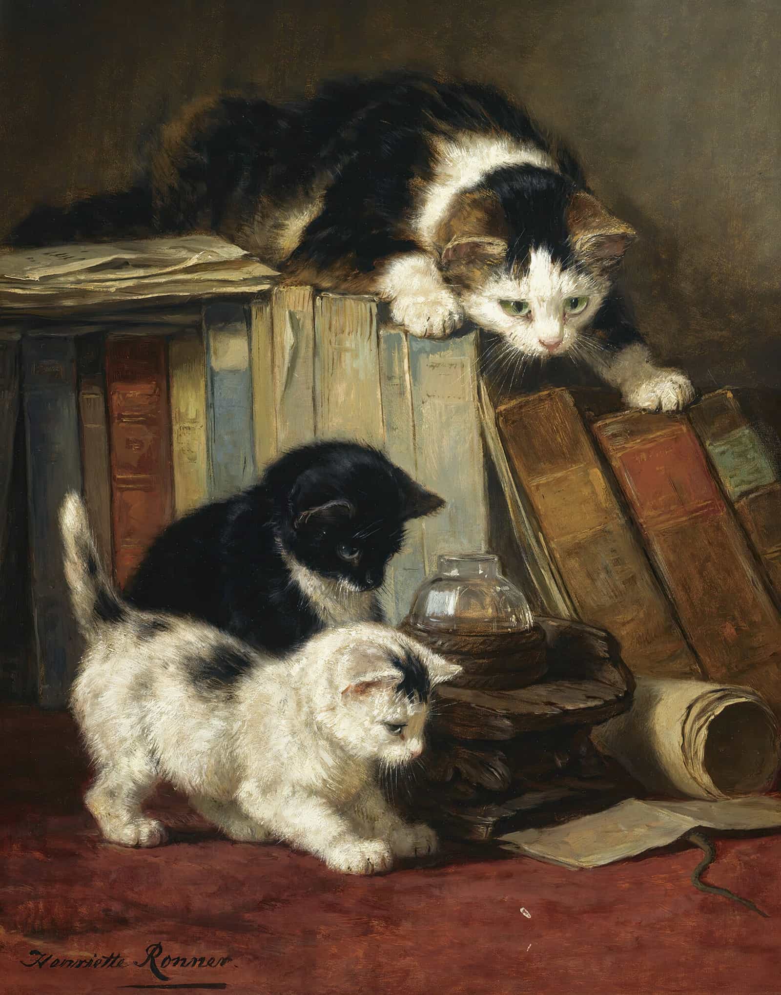 Watching The Prey by Henriette Ronner Knip