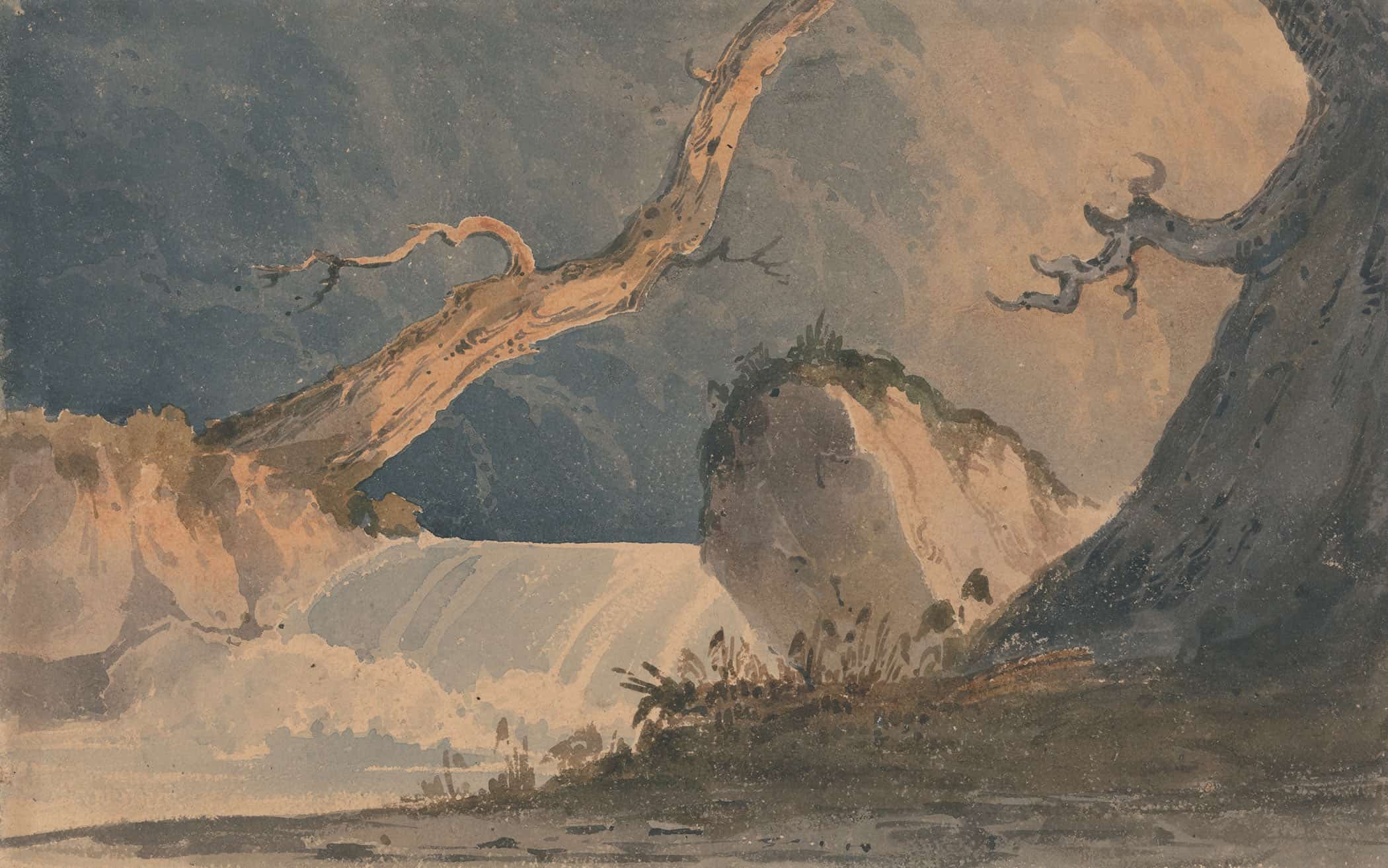 Waterfall In A Desolate Landscape by John Sell Cotman