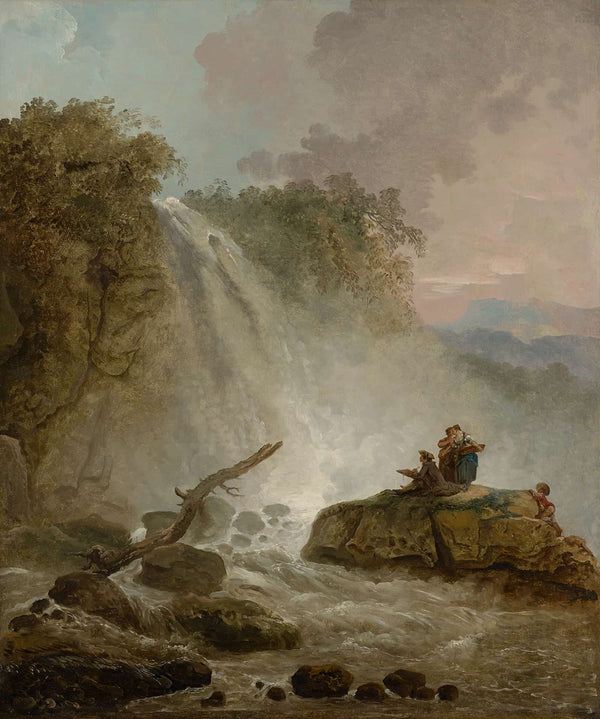 Waterfall With Drawing Artist by Hubert Robert