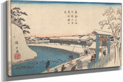 Well Trees Houses People Ducks On River by Ando Hiroshige