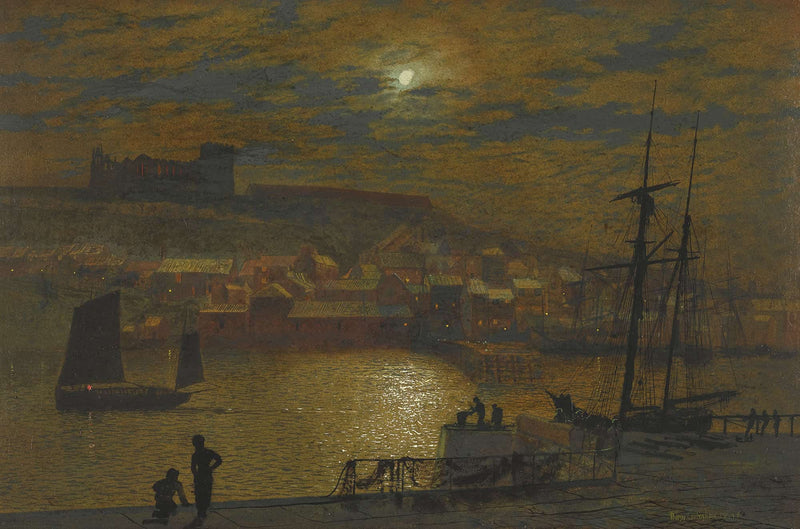 Whitby From Scotch Head Moonlight On The Esk by John Atkinson Grimshaw