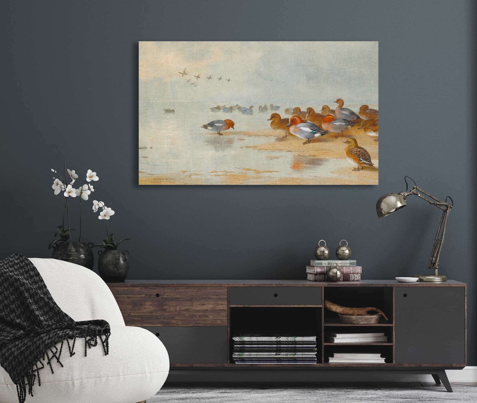 Wigeon And Teal By The Waters Edge by Archibald Thorburn