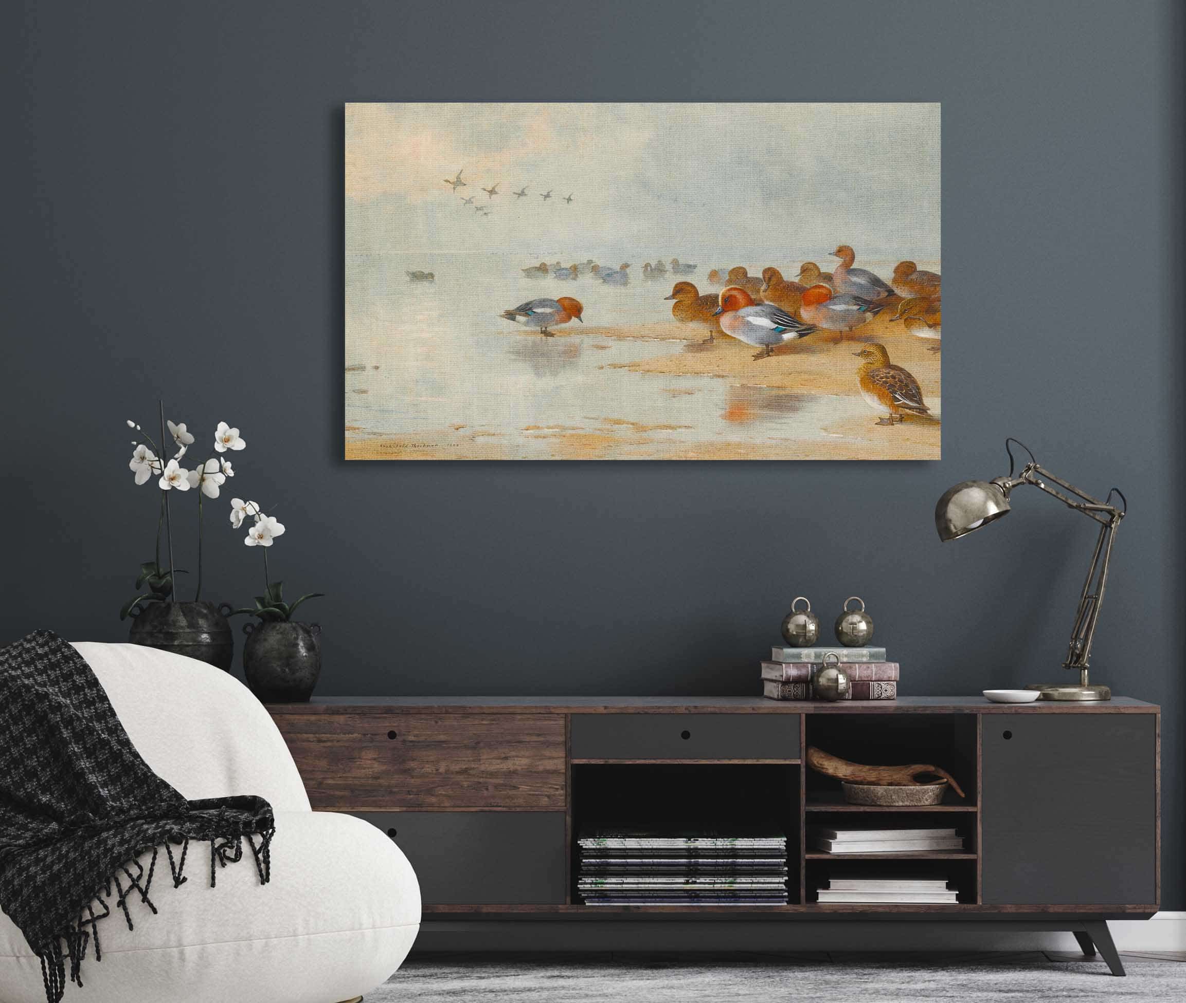 Wigeon And Teal By The Waters Edge by Archibald Thorburn