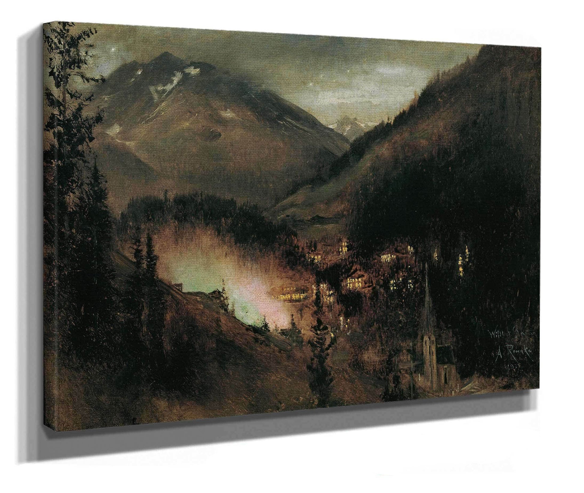 Wildbad Gastein Am Abend Bei Bengalischer Beleuchtung by Anton Romako